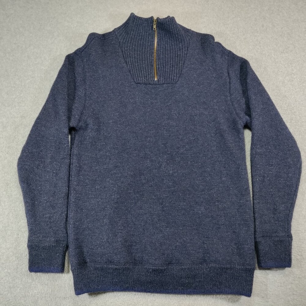 Irelands Eye Sweater Mens XL Blue 1/4 Zip Knit 100% Wool RUNS SMALL